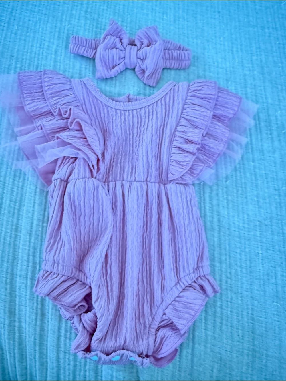 Lilac Ruffle Baby One-Piece with Matching Bow Headband